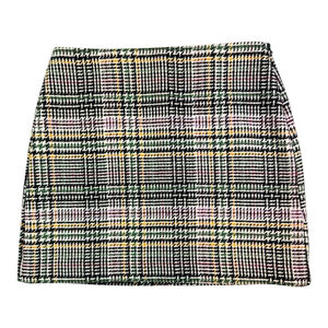 ANN TAYLOR LOFT Thick Plaid Flannel Wool Blend Mini Skirt Black Multicolor Sz 14